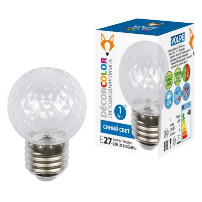 Лампа светодиодная Volpe LED-D45-1W/BLUE/E27/CL/С PINEAPPLE