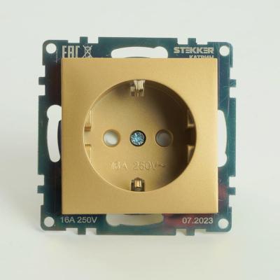 Розетка 2P+E Stekker Эрна золото 49224