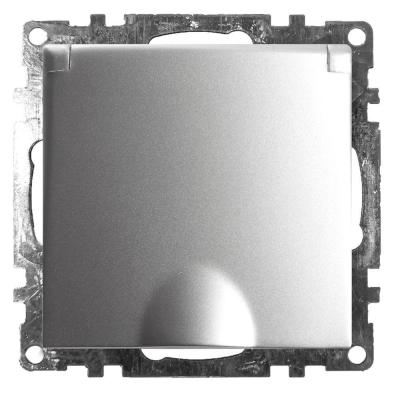 Розетка 2P+PE со шторками и крышкой Stekker Катрин серебро 39580