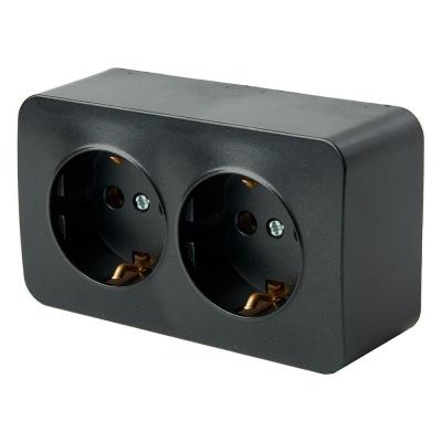 Розетка двойная 2P+PE Stekker София черный матовый 49498