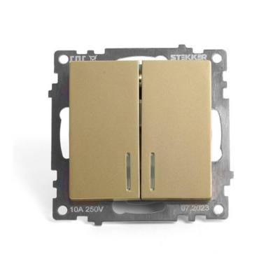 Выключатель двухклавишный с подсветкой Stekker Катрин золото 49217