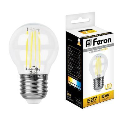 (10 шт.) Лампа светодиодная филаментная Feron E27 5W 2700K Шар Прозрачная LB-61 25581