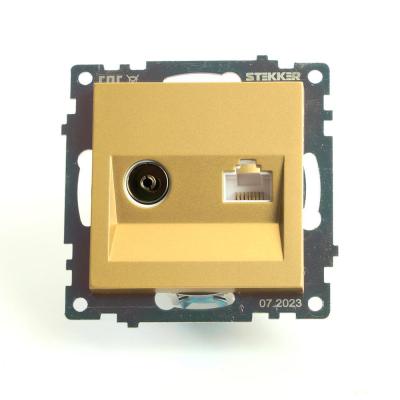 Розетка телевизионная TV + компьютерная RJ-45 Stekker Катрин золото 49230 Розетка телевизионная TV + компьютерная RJ-45 Stekker Катрин золото 49230