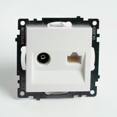 Розетка телевизионная TV + компьютерная RJ-45 Stekker Катрин белый 49181