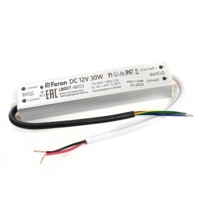 Блок питания для светодиодной ленты 12V 30W IP67 2,5A Feron LB007 48053