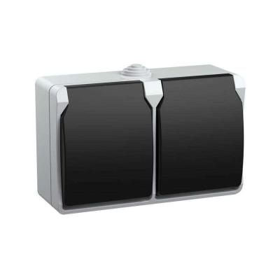Розетка двойная 2P+PE с крышкой IEK Fors серая ERS22-K03-16-54-DC