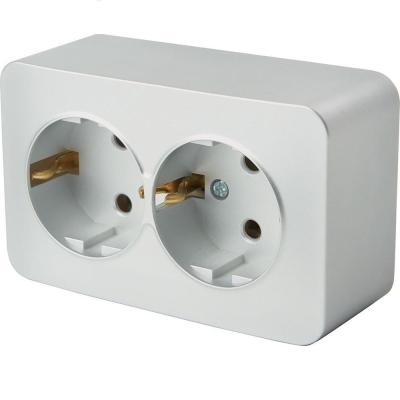 Розетка двойная 2P+PE Stekker София серебро 49328