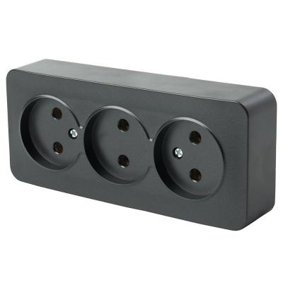 Розетка тройная 2P Stekker София черный 49317 Розетка тройная 2P Stekker София черный 49317