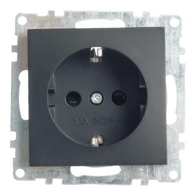 Розетка 2P+PE со шторками Stekker Катрин графит 49423