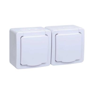 Розетка двойная 2P+PE с крышкой IEK Germes Plus белая ERMP22-K01-16-54-EC