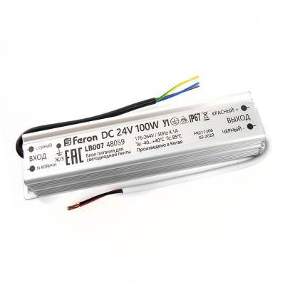 Блок питания для светодиодной ленты 24V 100W IP67 4,1A Feron LB007 48059