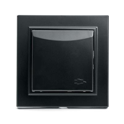 Розетка 2P+PE со шторками и крышкой Stekker Эрна черный 39481