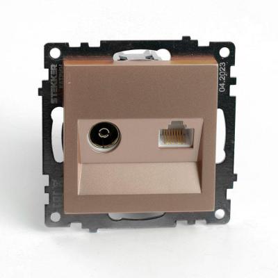 Розетка телевизионная TV + компьютерная RJ-45 Stekker Катрин шампань 49184
