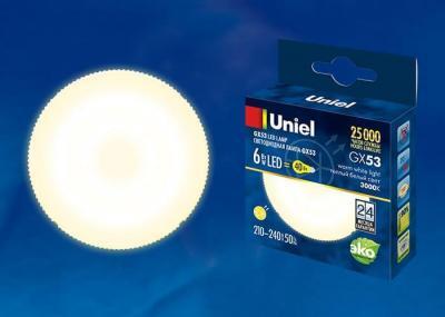 Лампа светодиодная (UL-00001670) Uniel GX53 6W 3000K матовая LED-GX53-6W/WW/GX53/FR PLZ01WH Лампа светодиодная (UL-00001670) Uniel GX53 6W 3000K матовая LED-GX53-6W/WW/GX53/FR PLZ01WH