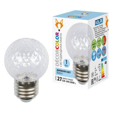 Лампа светодиодная Volpe LED-D45-1W/6000K/E27/CL/С PINEAPPLE
