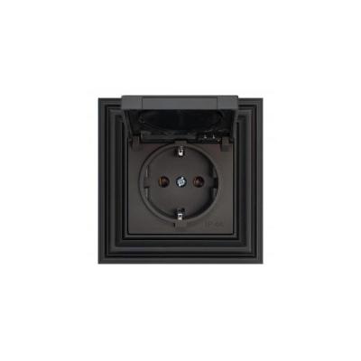 Розетка 2P с крышкой шторками Liregus Retro черный матовый 29-223