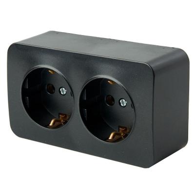 Розетка двойная 2P+PE Stekker София черный 49316