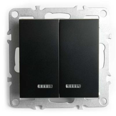 Выключатель двухклавишный с подсветкой Stekker Эрна черный 49147