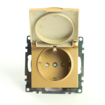 Розетка 2P+E с крышкой Stekker Катрин золото 49222