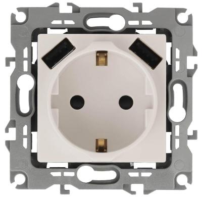 Розетка P+E со шторками 2хUSB ЭРА ЭРА 12 12-4109-02