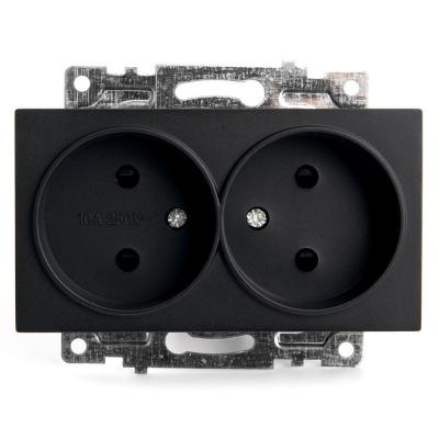 Розетка двойная 2P со шторками Stekker Катрин черный 39611 Розетка двойная 2P со шторками Stekker Катрин черный 39611