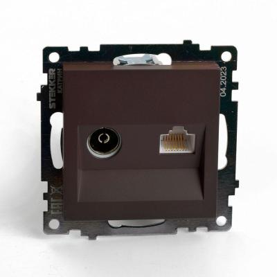 Розетка телевизионная TV + компьютерная RJ-45 Stekker Катрин шоколад 49185 Розетка телевизионная TV + компьютерная RJ-45 Stekker Катрин шоколад 49185
