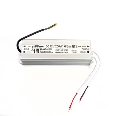 Блок питания для светодиодной ленты 12V 200W IP67 16,5A Feron LB007 48061